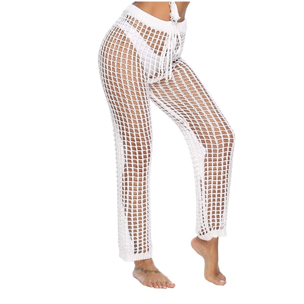 White Crotchet Net Summer Beach Pool Coverup Pants